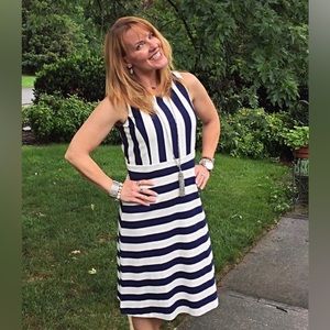 Ann Taylor blue & white striped dress.